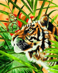 Сонет Живопись по номерам на шпоне, Тигр и бабочка. 40х50 см