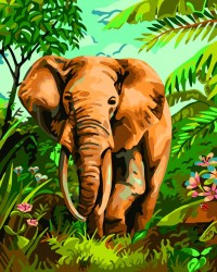 Сонет Живопись по номерам на шпоне,Слон в тропическом лесу. 40х50 см