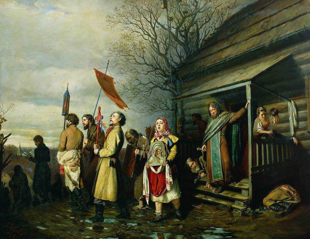 Сельский крестный ход на Пасхе. 1861 Х.