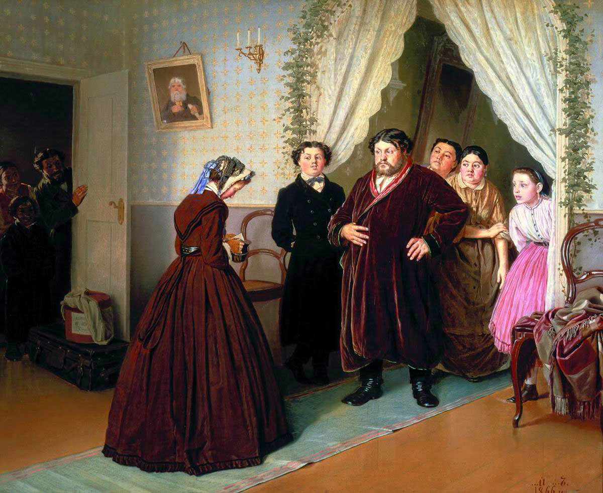 Приезд гувернантки в купеческий дом. 1866 Х.