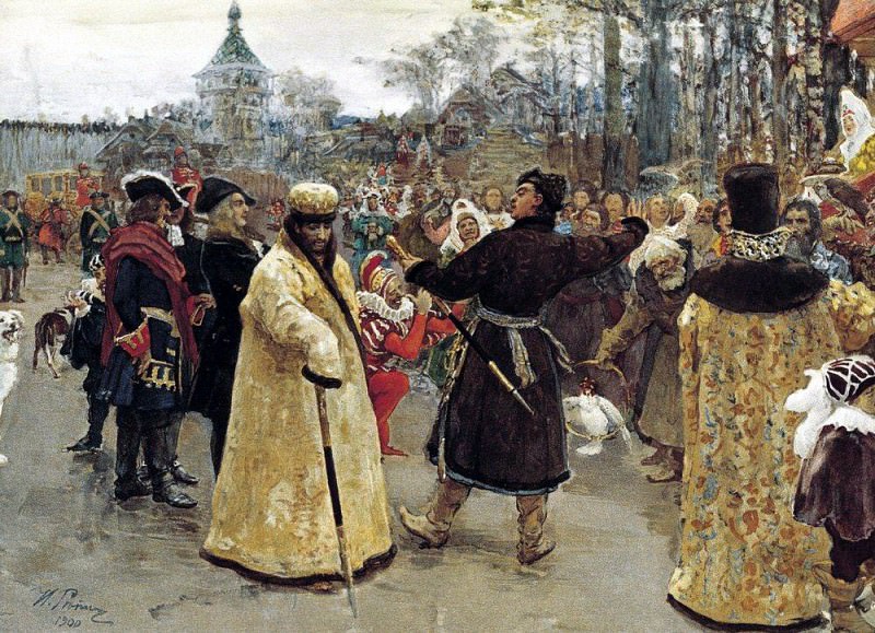 Приезд царей Иоанна и Петра Алексеевичей на Семеновский потешный двор в сопровождении свиты. 1900