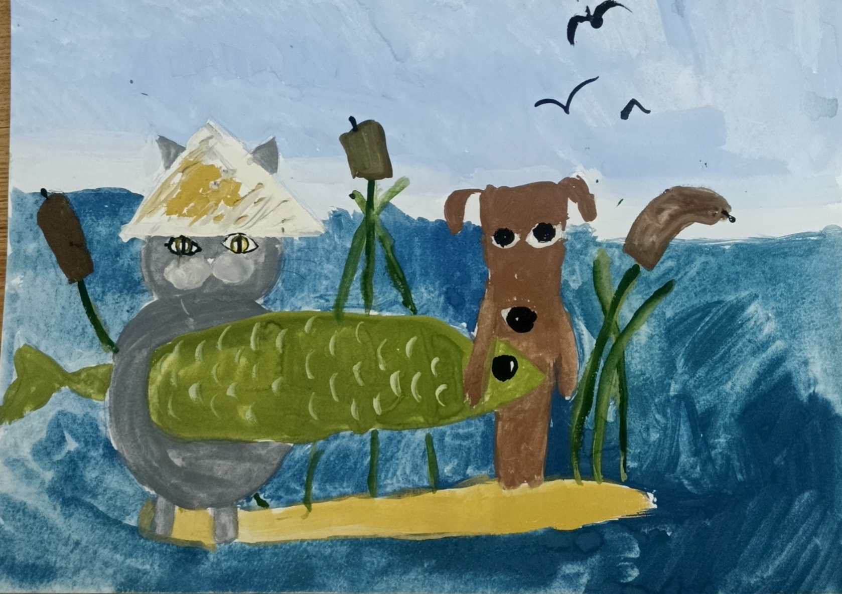 Кот и Буся на рыбалке